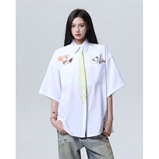 美式手绘涂鸦衬衫男夏季小众潮牌设计感短袖衬衣25XC33160-特批46，男装衬衫，电商A042