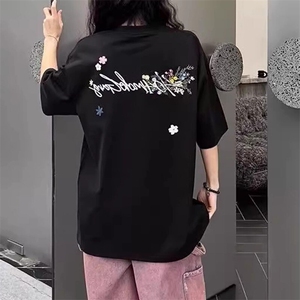 万针全刺绣工艺抖音得物高品质260克重磅纯棉双纱美式高街短袖T恤图片