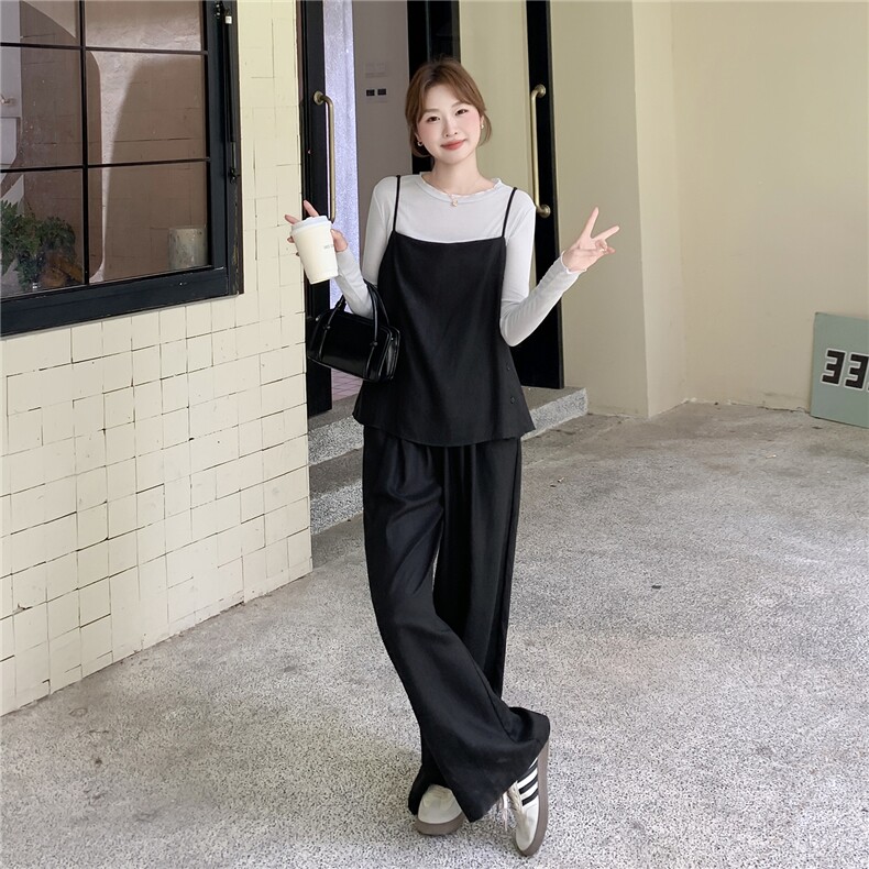现货2D078-T1936-P195K278面膜T+侧纽扣背心马甲+长裤3件套,女装套装/套裙,2D078