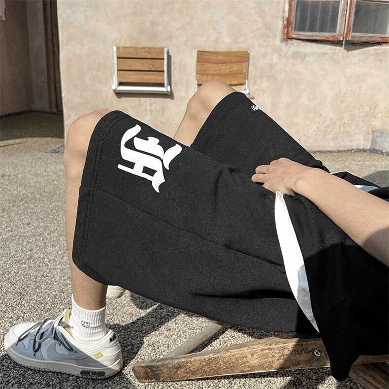 夏季港风cec宽松直筒潮牌简约外穿五分休闲裤子DK055-P35，男装休闲裤，星座210-1