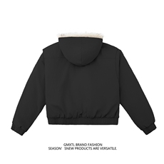 座山雕连帽棉服外套男冬季潮牌美式复古宽松加绒加厚飞行夹克棉袄，男装棉衣，电商B371