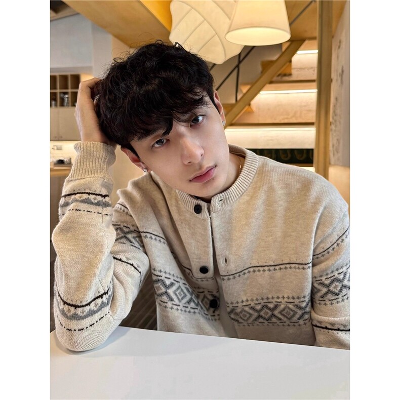 提花针织开衫秋冬季新款外搭北极绒毛衣外套男潮1008-LTK766-P58，男装针织衫/毛衣，星座1008