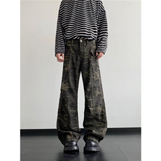 复古迷彩工装牛仔裤男重磅夏季新款设计感宽松直筒裤K6498-P59，男装牛仔裤，星座412-3