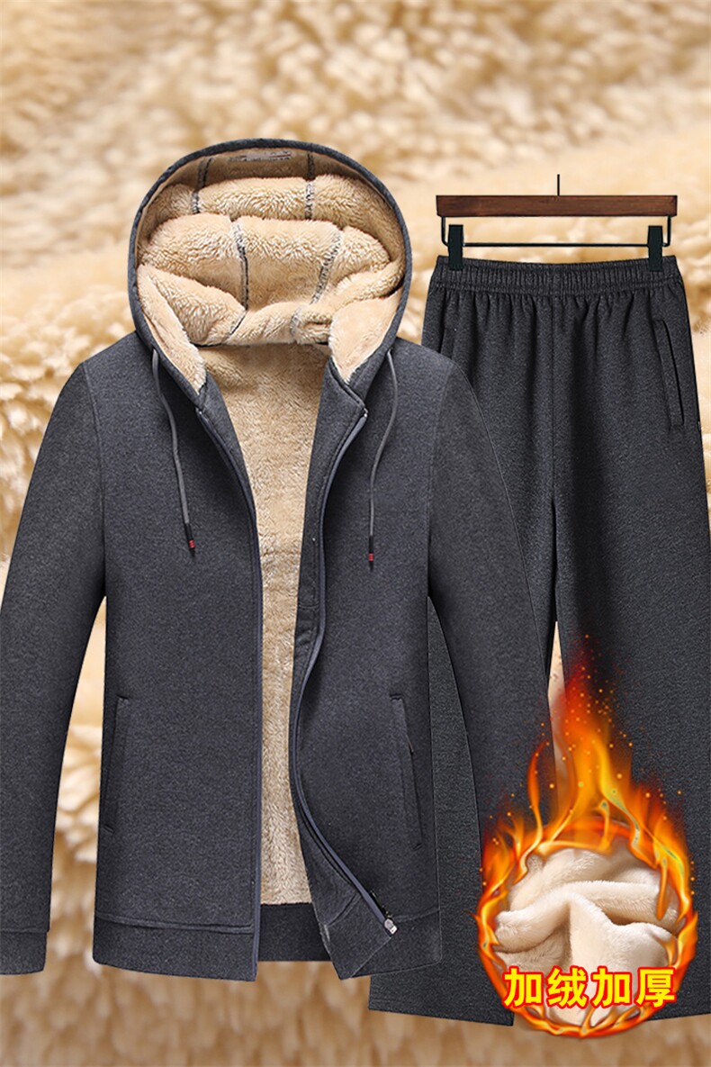 冬季羊羔绒套装连帽中青年男韩版宽松潮流两件套装YYTZ9090-P205，男装休闲套装，电商B212（原钱塘6029）