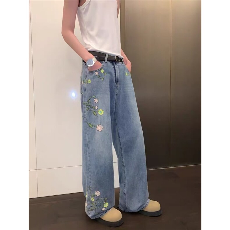 花卉刺绣牛仔裤男潮牌宽松垂感直筒休闲百搭长裤NA357-P60,男装牛仔裤,星座208-5