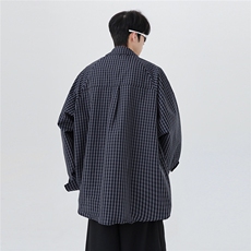 原创暗黑个性格纹休闲长袖宽松衬衫男韩版时尚拼接衬衣潮春季p58，男装衬衫，电商C307