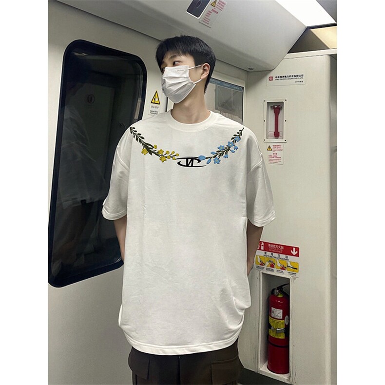 万针全刺绣解构设计260克重磅双纱纯棉高品质美式高街短袖T恤特33,男装T恤,电商A486-1
