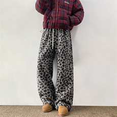 复古炸街做旧羊羔绒豹纹直筒阔腿裤休闲裤男女情侣同款D598/P60，男装休闲裤，星座206（原A221）