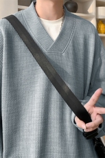 2026春季新款V领卫衣男高级感细条纹宽松百搭上衣W5043-特P36控58，男装卫衣，电商A001