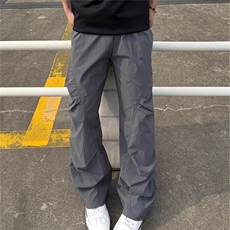白灰色褶皱冲锋裤男夏季薄款速干运动冰丝裤子cleanfit直筒微喇裤，男装休闲裤，星座506A