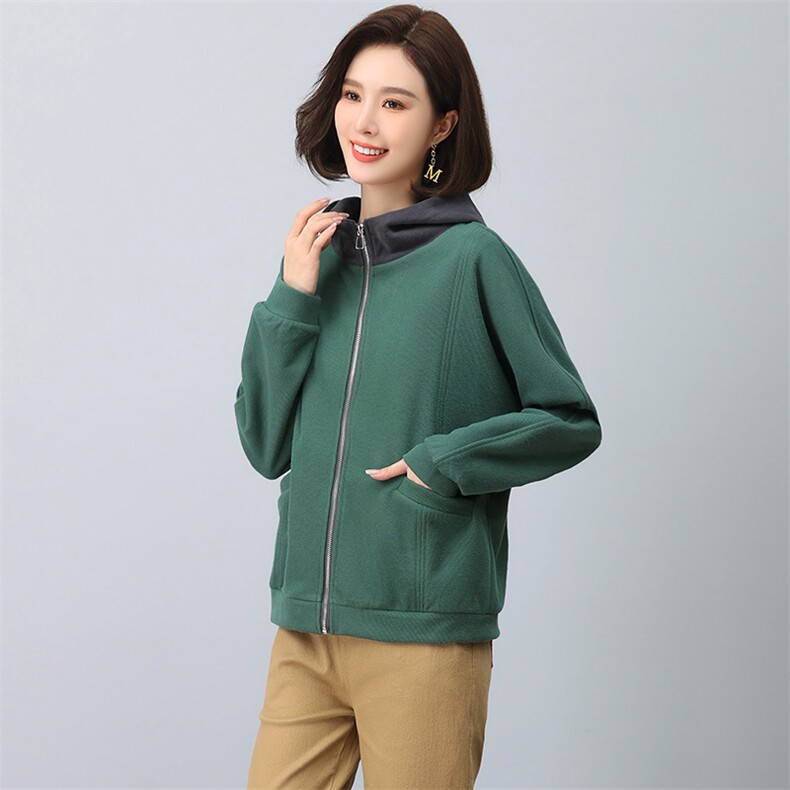 （新款长期有货）中年2024春秋妈妈秋装洋气连帽休闲卫衣女外套,女装短外套,忆绮罗