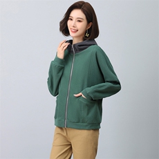 （新款长期有货）中年2024春秋妈妈秋装洋气连帽休闲卫衣女外套，女装短外套，忆绮罗