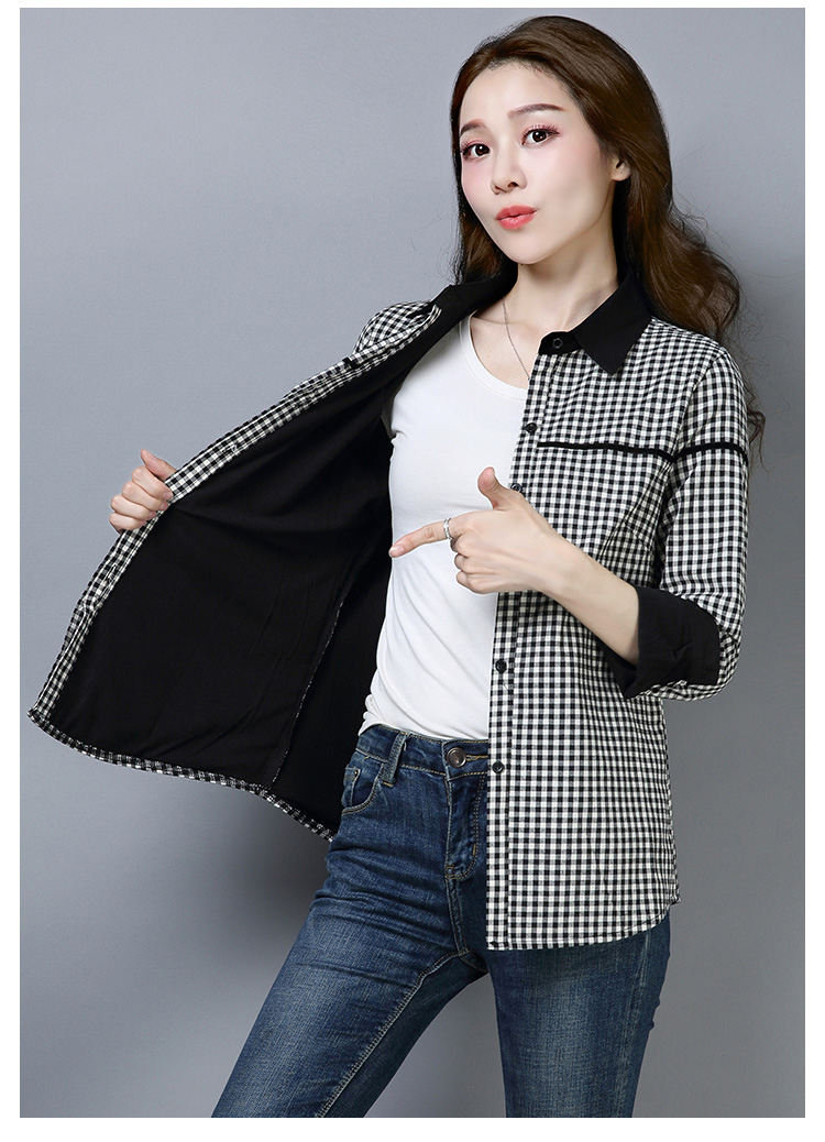 E9908 1000K ÁO SƠ MI NỮ SANTDN DÀI TAY KẺ CARO MÙA XUÂN THU ĐÔNG PHONG CÁCH HÀN QUỐC KẺ CARO DÀY ẤM THỜI TRANG NỮ VẢI BÔNG G03 SẢN PHẨM MỚI