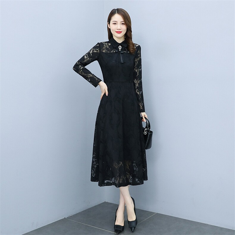 2022秋季衫领蕾丝长款打底连衣裙（配饰品）,女装连衣裙,安之芮娜