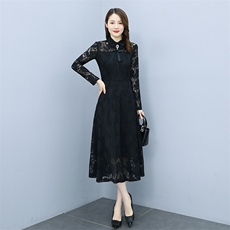2022秋季衫领蕾丝长款打底连衣裙（配饰品），女装连衣裙，安之芮娜