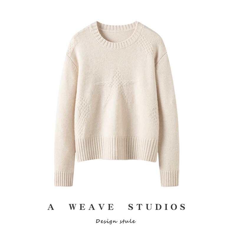 2025时尚百搭五角星暗花套衫简约，女装针织衫/毛衣，兴泰羊绒