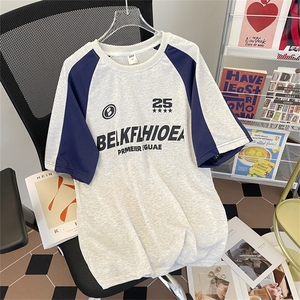 夏季美式高街宽松体恤2024新款拼接撞色短袖T恤男 现货T1720-P26图片