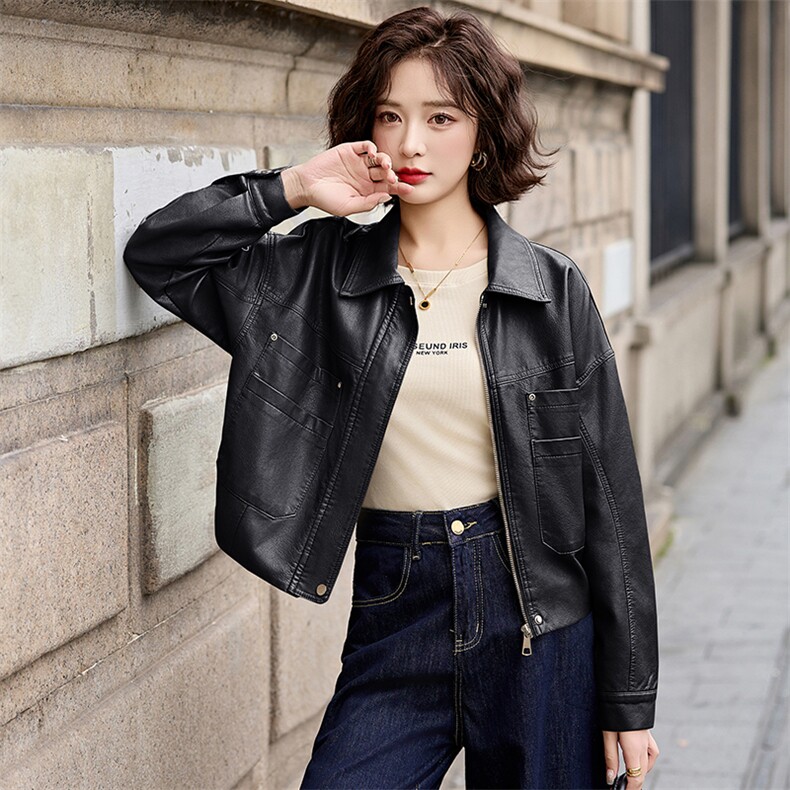 海宁皮衣女真皮短款2025春新款爆款时尚气质绵羊皮女士皮夹克外套,女装皮衣,臻衣坊