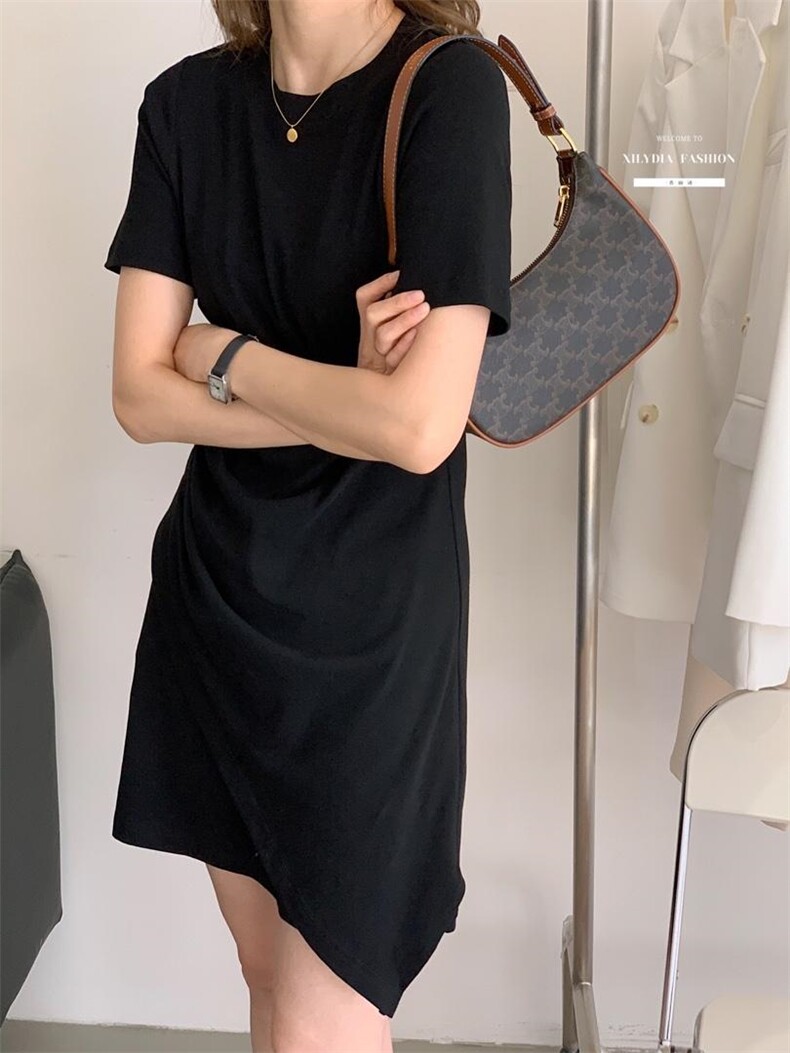 香丽迪2022年夏季新款拼接连衣裙女针织短袖圆领修身高腰,女装连衣裙,香丽迪1