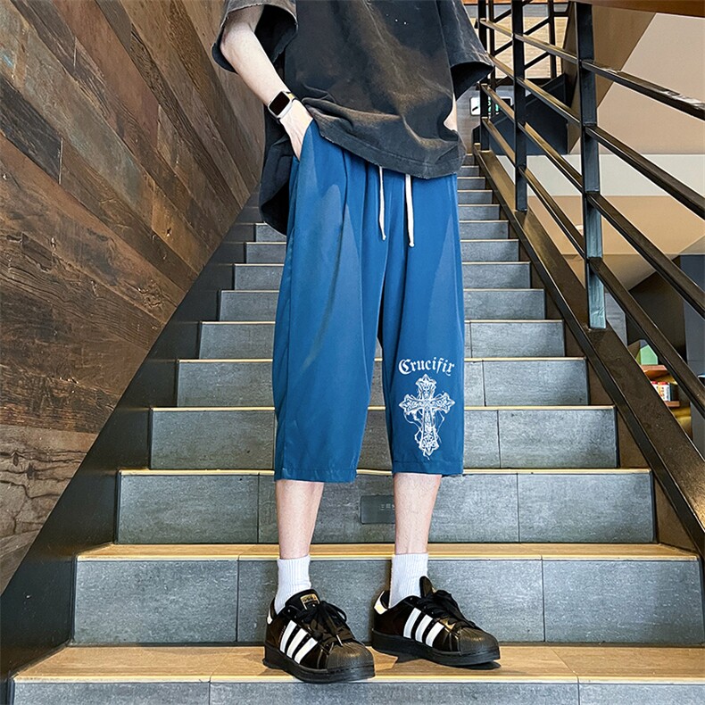 QK72268-P25冰丝七分裤男大码速干短裤男五分裤港风风格,男装休闲裤,电商A040