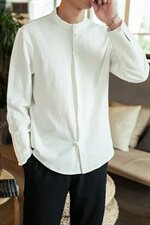 2021春秋季新款男装风盘扣男士衬衣大码棉麻衬衫C02模特图，男装衬衫，电商B277(原6028)