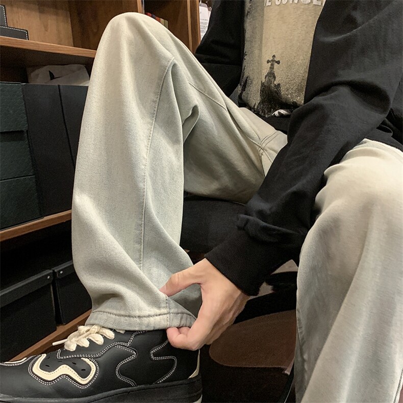 港风复古水洗抽绳阔腿拖地直筒休闲牛仔裤XZ213-DK2004-P45控58,男装牛仔裤,星座213