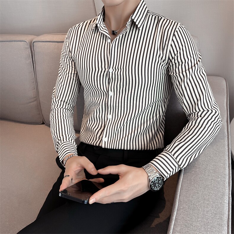 2025秋季新款男士店主硬汉风条纹衬衫男上衣301A-1/CS459/P55,男装衬衫,星座301A-1