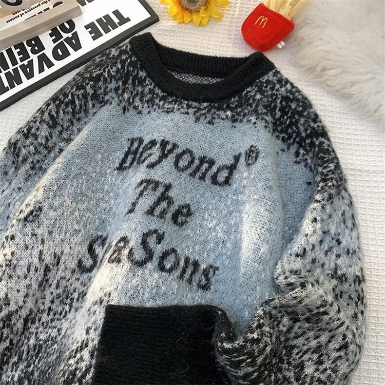 M710-特P68欧美高街字母圆领针织衫男女潮牌宽松情侣套头毛衣，男装针织衫/毛衣，电商D310B