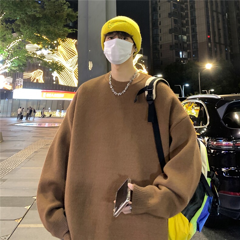 港风夜景宽松休闲圆领毛衣A247-M800常规特批35加绒特批50控78,男装针织衫/毛衣,电商A247