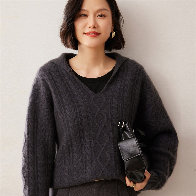 2025秋冬新款35%山羊绒女士5针三股半开领羊绒衫,女装羊绒衫,拓驰羊绒