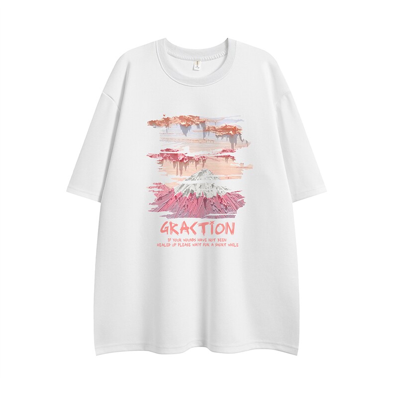 白底夏季百搭美式复古圆领潮流时尚纯棉宽松短袖T恤T1143P25控38,男装T恤,电商A247-1