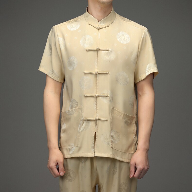 唐装短袖套装夏季中老年爷爷汉服爸爸风男装老年人衣服,男装民族服装,电商B212（原钱塘6029）
