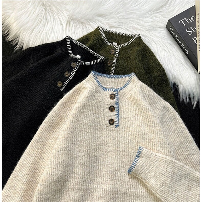 美式复古混纺亨利领毛衣男秋冬季高级感休闲简约针织衫LR3022-P60，男装针织衫/毛衣，星座1008