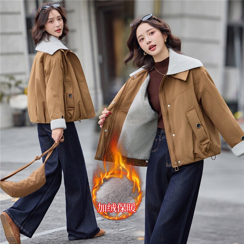 9100时尚针织拼接加绒棉衣外套（送包包）,女装棉衣/棉服,依路服饰
