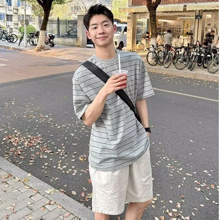【有货】DT45-P50短袖t恤男夏季潮百搭条纹休闲情侣学生半袖体恤图片