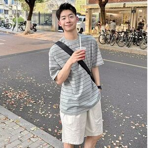 【有货】DT45-P50短袖t恤男夏季潮百搭条纹休闲情侣学生半袖体恤图片