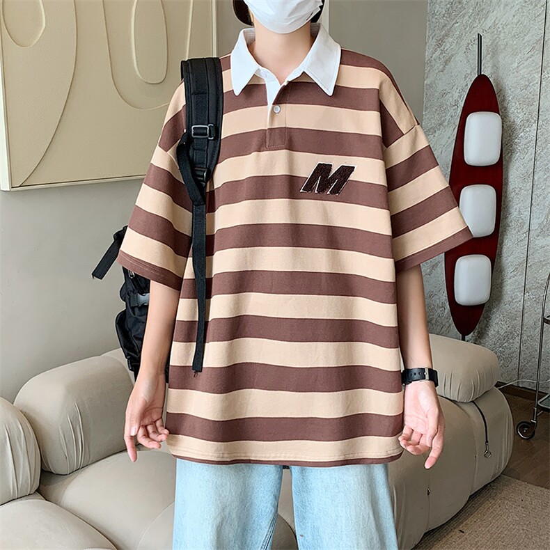 条纹POLO衫男士短袖t恤夏季宽松百搭时尚情侣翻领半袖T0960-P30,男装T恤,星座308B-1