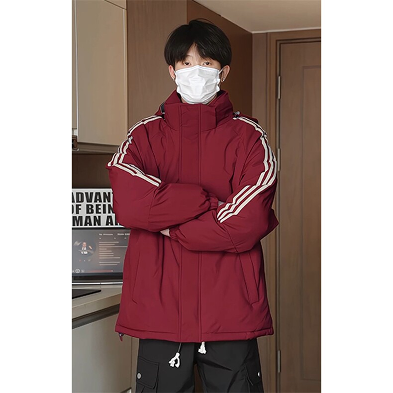 抗寒保暖三条杠拼接连帽棉服男青少年防泼水棉衣M2910特P75控108,男装棉衣,电商A001