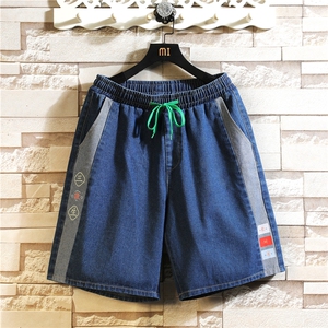 XZ103A-D091-P45-限价68 日系砖墙大码拼接牛仔短裤肥仔,男装牛仔裤,星座103A