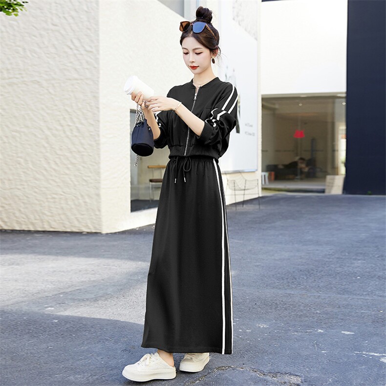 时尚休闲长袖连衣裙女秋装新款宽松显瘦百搭气质长裙套装两件套,女装套装/套裙,灵力轩