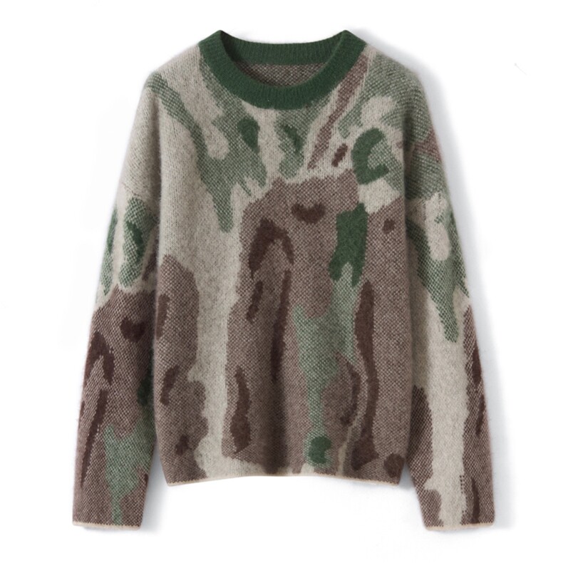 HE|拉毛晕染工艺！5%山羊绒95%羊毛衫女圆领加厚针织衫宽松毛衣，女装羊毛衫，昭美羊绒