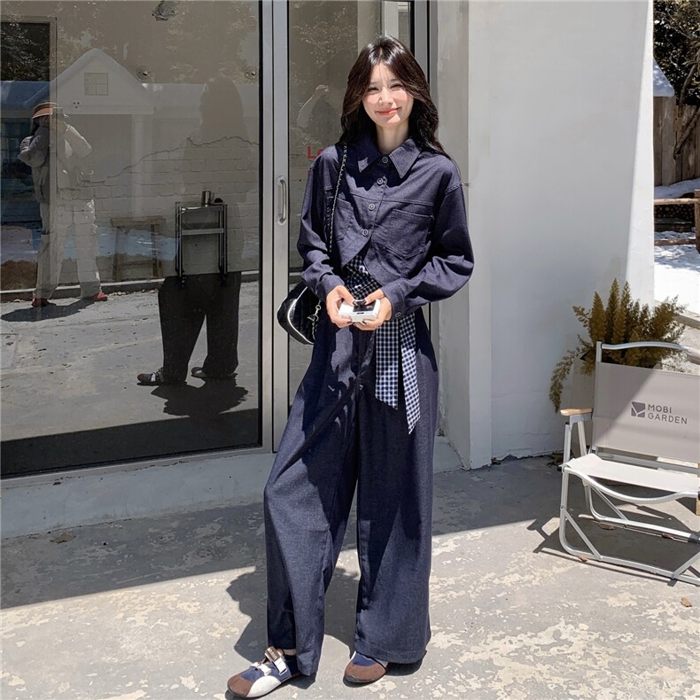 新款！大量！格子吊带牛仔三件套2C133-8969-P170-K238,女装套装/套裙,2C133