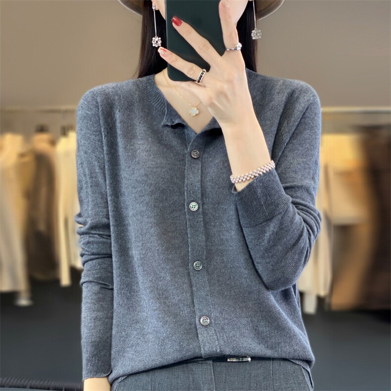 2025秋冬新款圆领羊毛开衫女毛衣针织外套时尚打底衫上衣宽松,针织衫/毛衣,大美人高端店