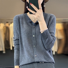 2025秋冬新款圆领羊毛开衫女毛衣针织外套时尚打底衫上衣宽松，女装针织衫/毛衣，大美人高端店