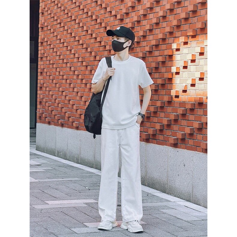 初秋现货款牛仔裤男女同款纯色白色宽松阔腿版型1412-2/5650/P59,男装牛仔裤,星座1412-2