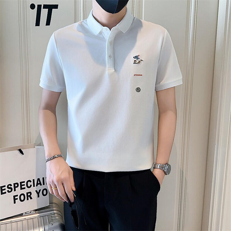 店主风社会小伙男刺绣翻领POLO衫男保罗衫上衣301A-1/PL122/P55,男装Polo衫,星座301A-1