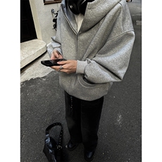抖音得物高品质26春装美式高街重磅宽松结构高领连帽卫衣外套W60，女装短外套，电商A486