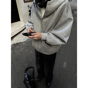 抖音得物高品质 26春装美式高街重磅宽松结构高领连帽卫衣外套W60图片