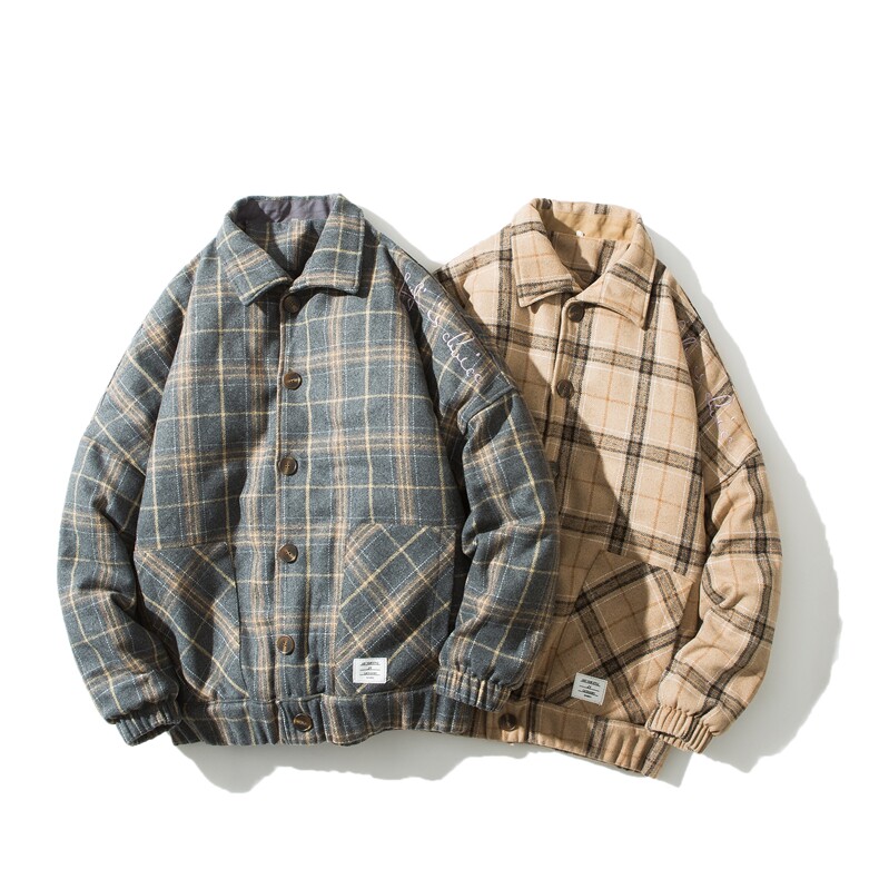 冬季韩版毛呢格子外套男装休闲上衣服加棉加厚棉衣037加棉,男装棉衣,电商B380（原B361）