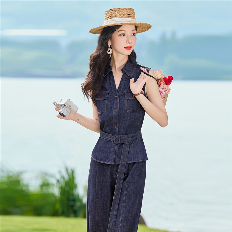 2026夏装新款简约时尚休闲复古牛仔套装两件套,女装套装/套裙,美沁